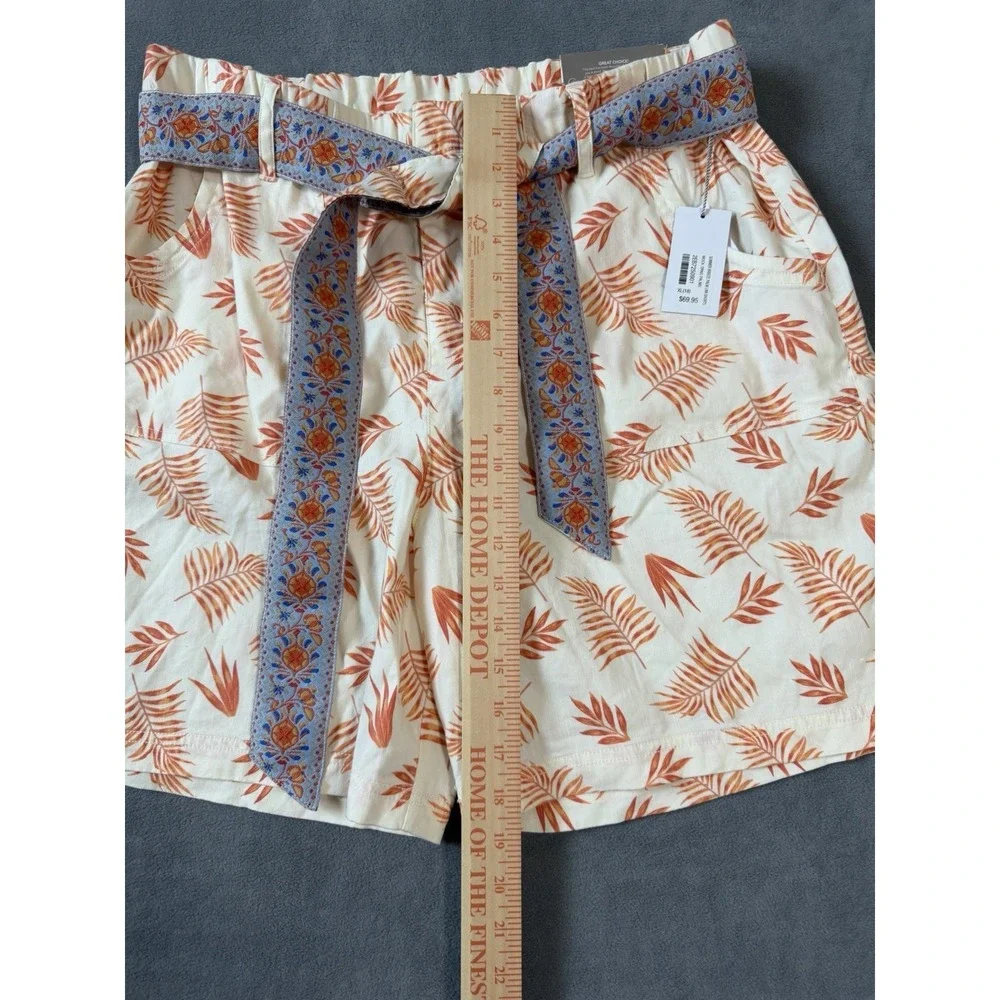 Soft Surroundings Women's Summer Breeze Palm Linen Shorts Sz XL/18 NWT Tropical